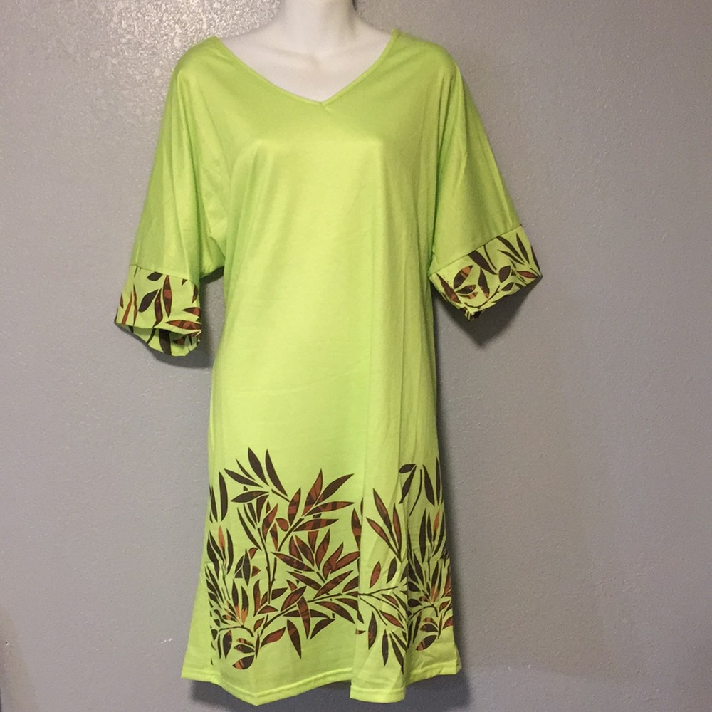 Cotton-Blend Casual V neck Dress